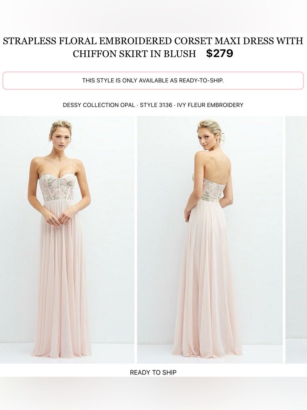 Dessy Collection Strapless Embroidered Corset Maxi Dress In Blush Pink